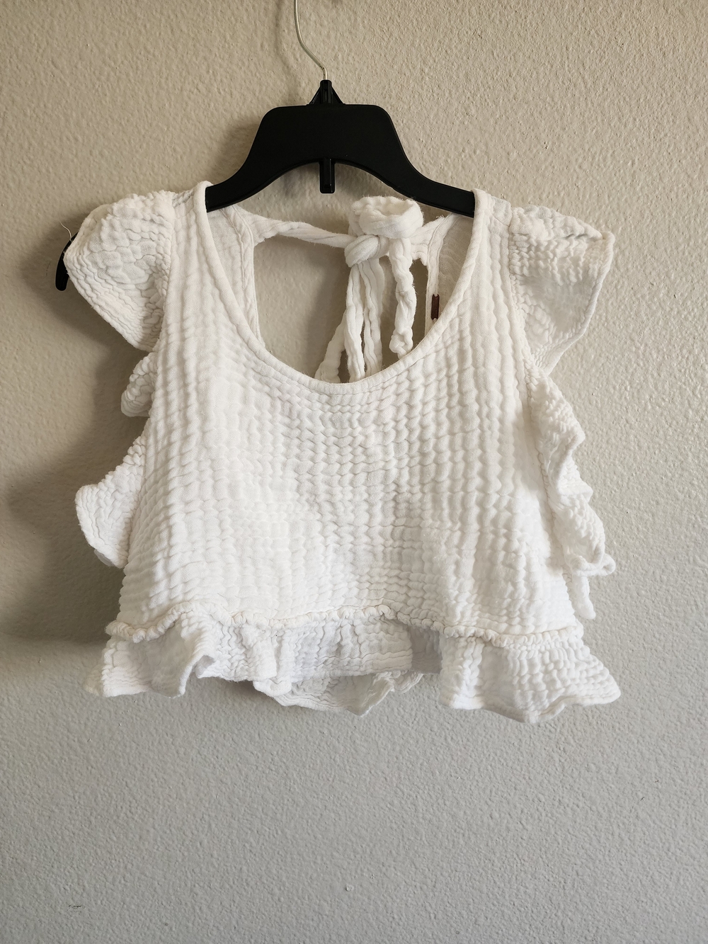 Free People White Textured Ruffle Crop Top